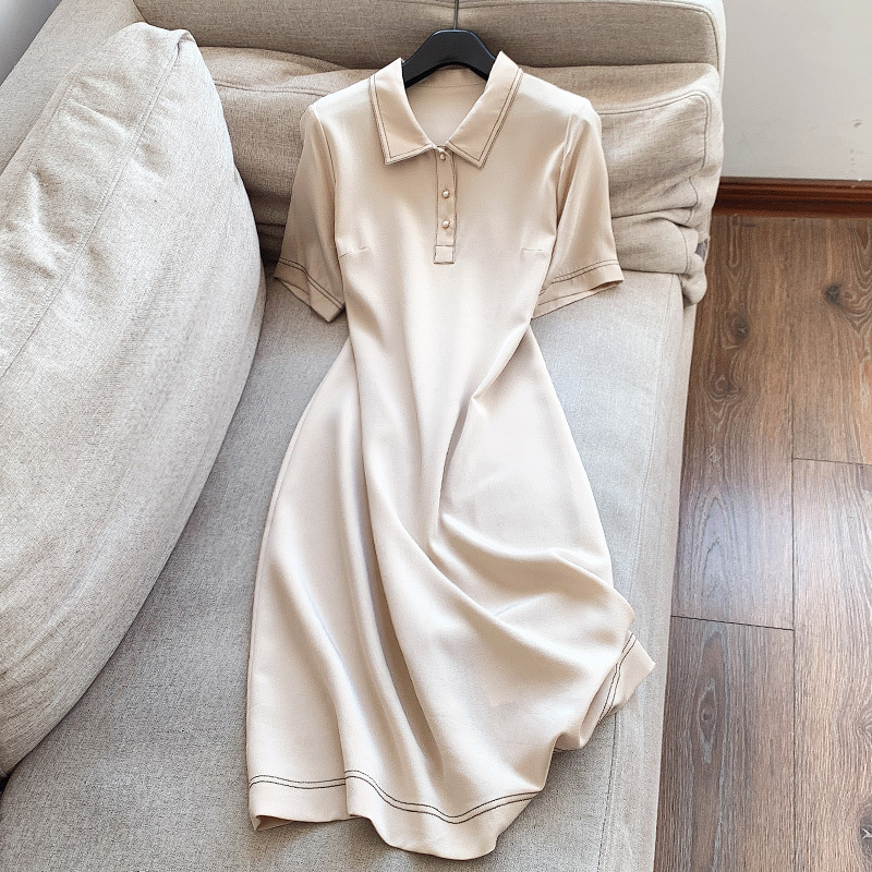 BV14 New Silk Double Jojoba Silk Stretch Satin Long Skirt Commuter Shirt Dress