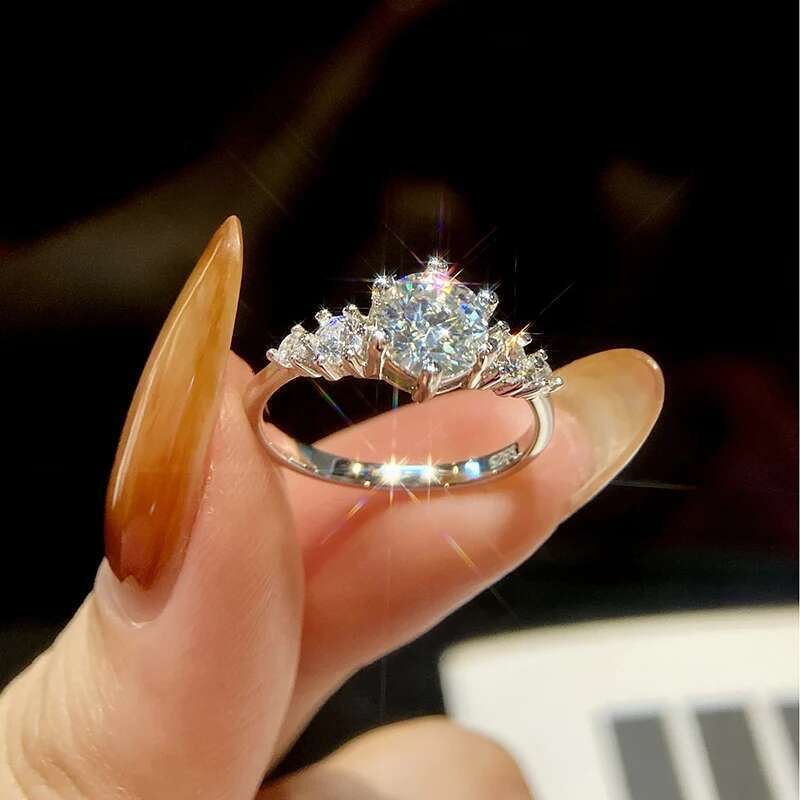 GRA 1 Carat Certified Real Moissanite Dia Engagement Rings for Women Sterling Sier Wedding High Quality Fine Jewelry