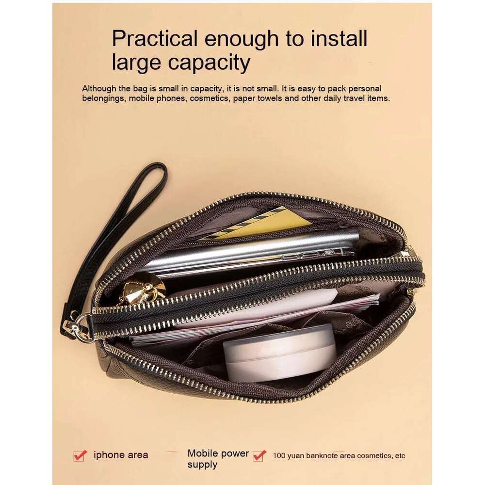 Leather Crossbody Bag New Fashion Middle-Aged Mother Double Zipper Soft Leather Handbag Female