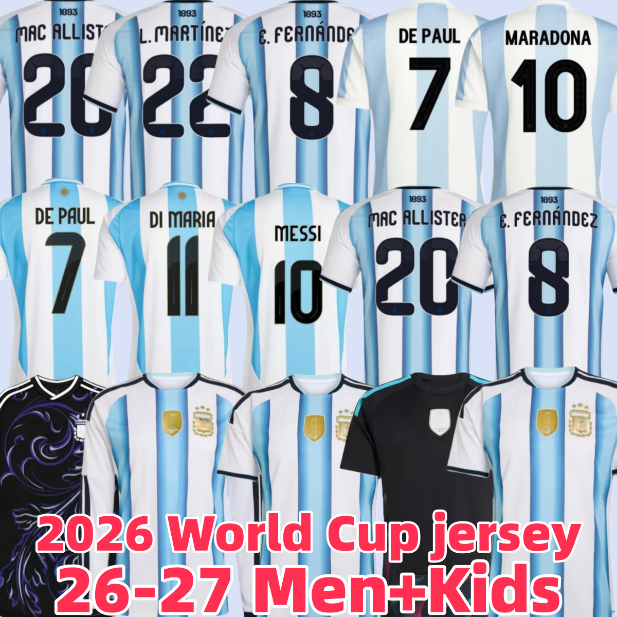2026 World Cup Special Edition Argentinas jersey Long sleeves kit soccer Jerseys GARNACHO DE PAUL Football Shirts Men DI Maria Kids Goalkeeper training sets 666