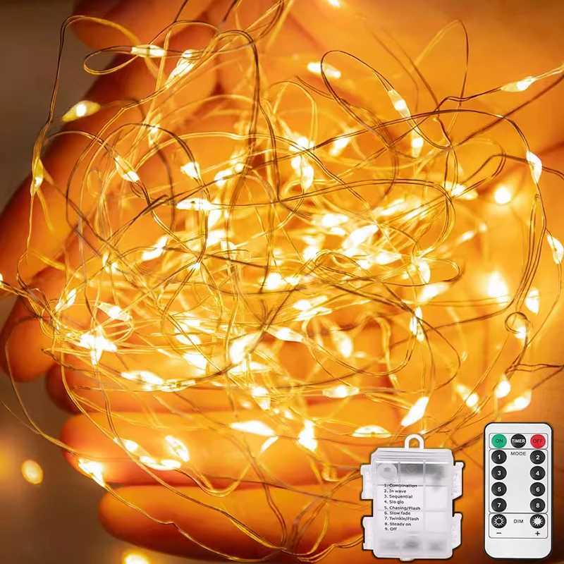 LED Fairy Lights Battery Operated Remote Copper Wire Light Garland Christmas Wedding Party String Lights For Home Decoration M251113