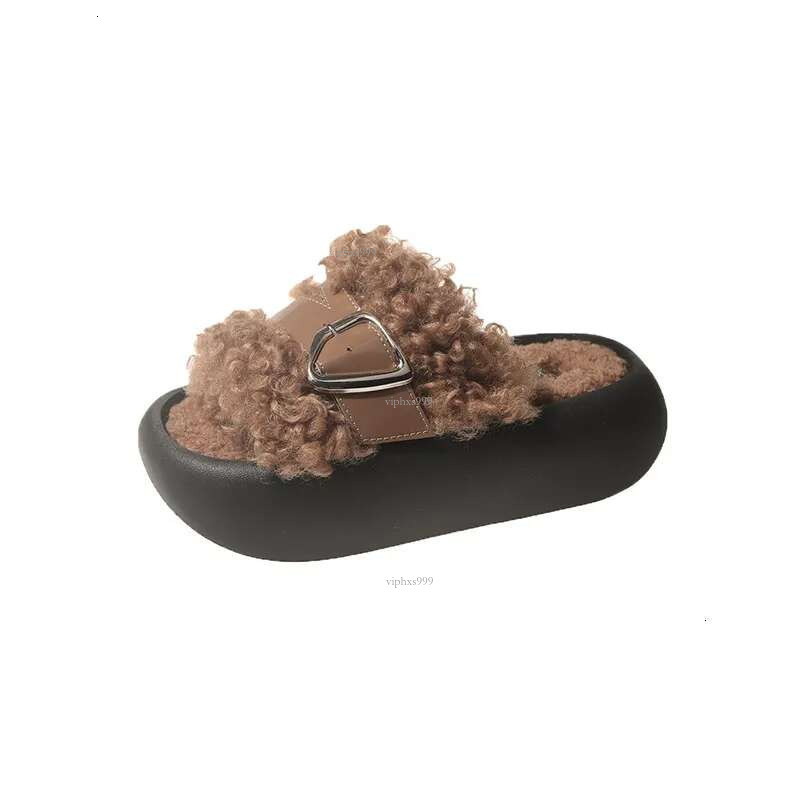 Thick Bottom Hairy Ladies Outdoor Wear 2025 New Designer Slippers Autumn And Winter Lamb Hair Network Red Fashion Home Cotton Women's Slippers