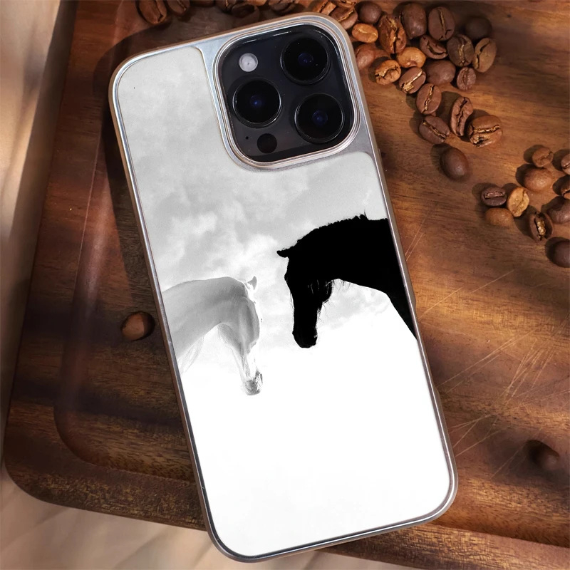 Black and White Horse Phone Case Compatible with iPhone 17 Pro Max Case iPhone 16 Matte PC 15 Personalized 14 Large Hole 13 Hard