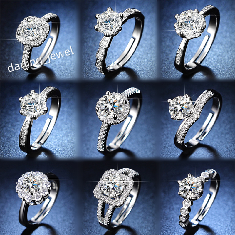 Classic Silver Opening Engagement Moissanite Zircon Ring 1 CT Diamond Wedding Band Rings for Women