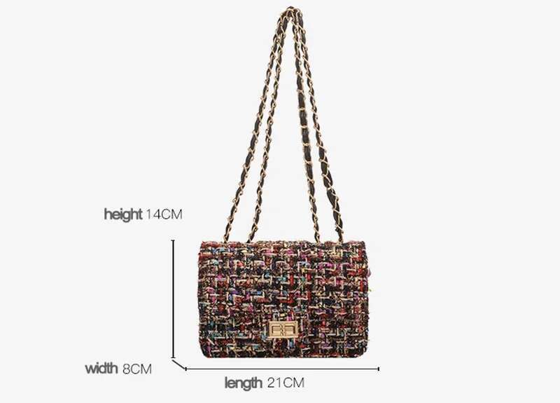 Fashion Streetwear Fitshing Vintage Handbag Wool Chain Small Women's Bag