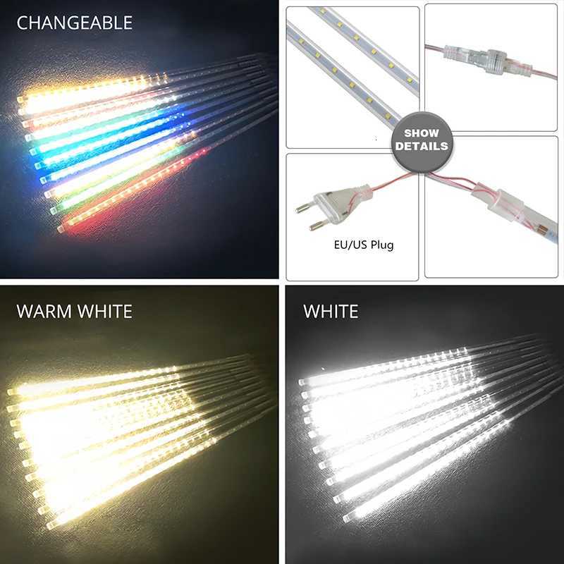 EU Plug LED Meteor Shower Light 8 Tubes 30/50cm Holiday String Lights Fairy Garden Decor Outdoor Street Garland Christmas Decor W251112