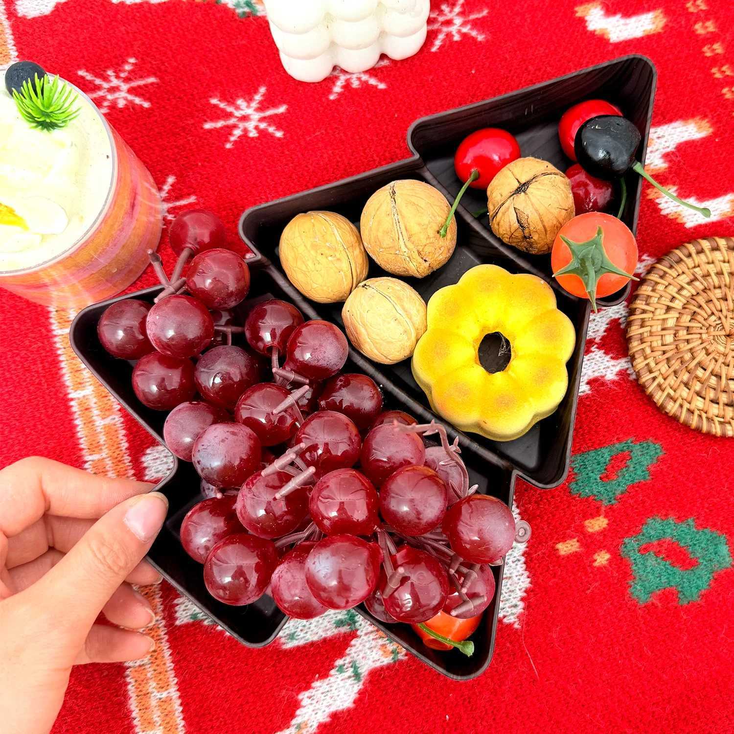Christmas 1-5pcs Christmas Faux Wooden Snack Plates Candy Fruit Divided Trays Tree Shape Holiday Home Table Party Decoration Supplies Y251113