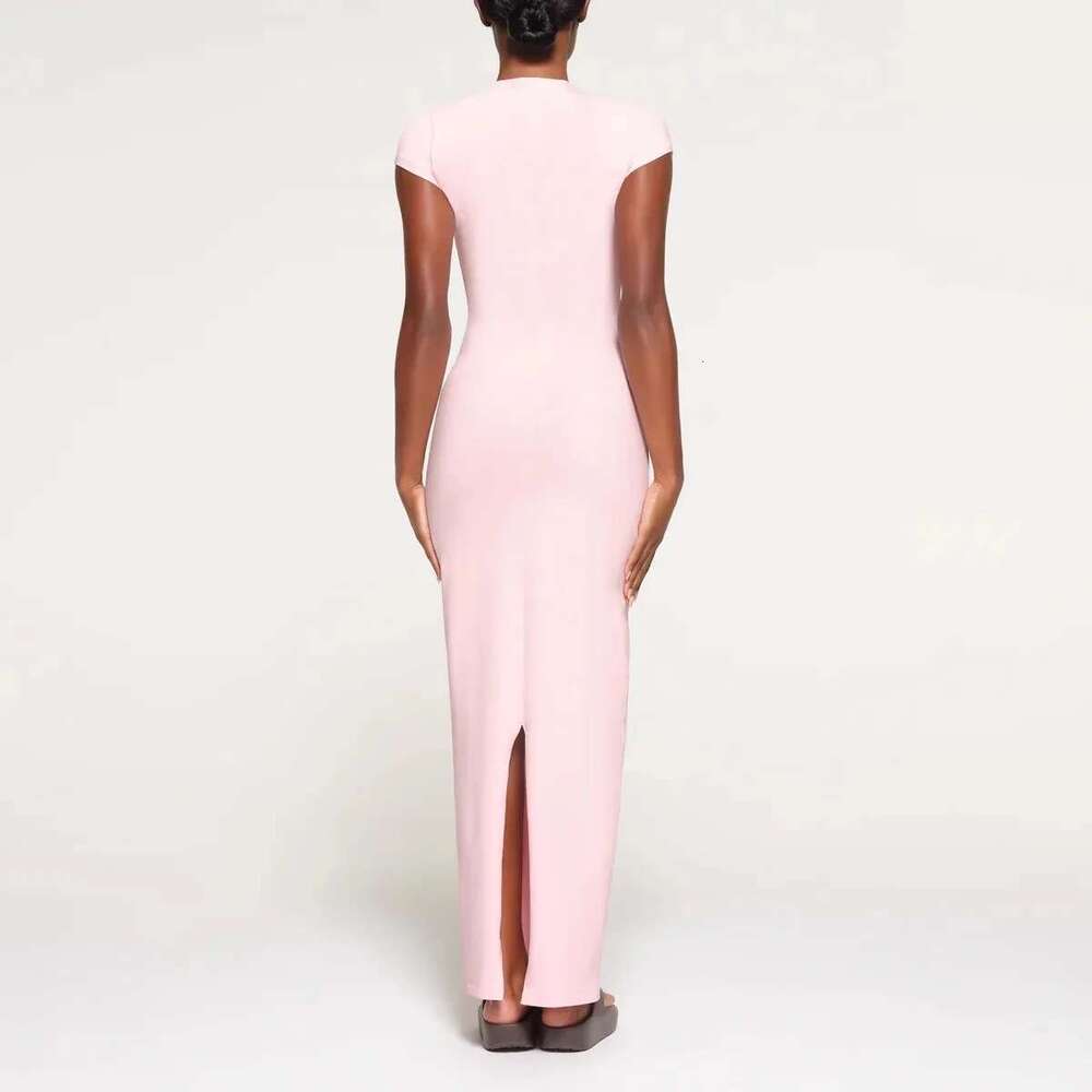 Women's Wear Slit Thread Hip Dress Short Sleeve Long Skirt