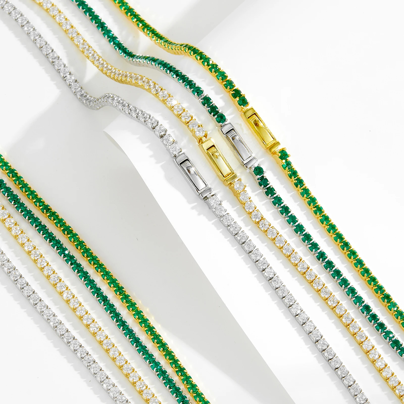 ANDYWEN 925 Sterling Silver Gold 2mm Tennis Chain Choker Necklace Long Chain 37.5cm Women Party Wedding Fine Jewelry 250407