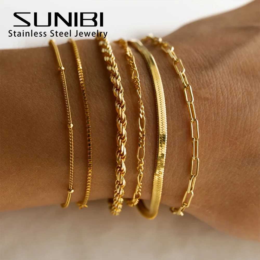 SUNIBI Classic Snake Chain Bracelets for Women Trend Fashion Stainless Steel Cuban Chain Bracelet Trendy Woman Gifts JewelryC250411