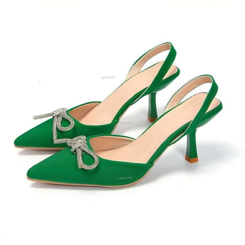 New Free Shipping Designer Shoes 2025 Summer New High Heel Shoes For Women With Bow And Bright Decoration Pointed Baotou Fabric Face Thin Heels Sandal