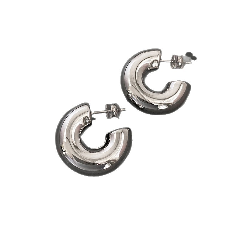 Silver Needle Metallic Geometric C-Shaped Women, European and American Simple Versatile Earrings, Niche High-End Earrings for Women - view 6