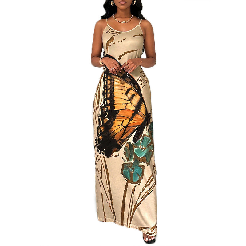 Dress 2025 summer new suspender skirt butterfly print one-step skirt