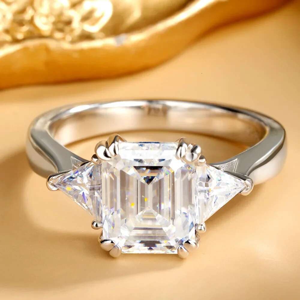 5cttw Emerald/Triangle Cut All Moissanite Rings For Women 3 Stone Diamond S925 Silver Engagement Wedding Band Jewelry With GRA