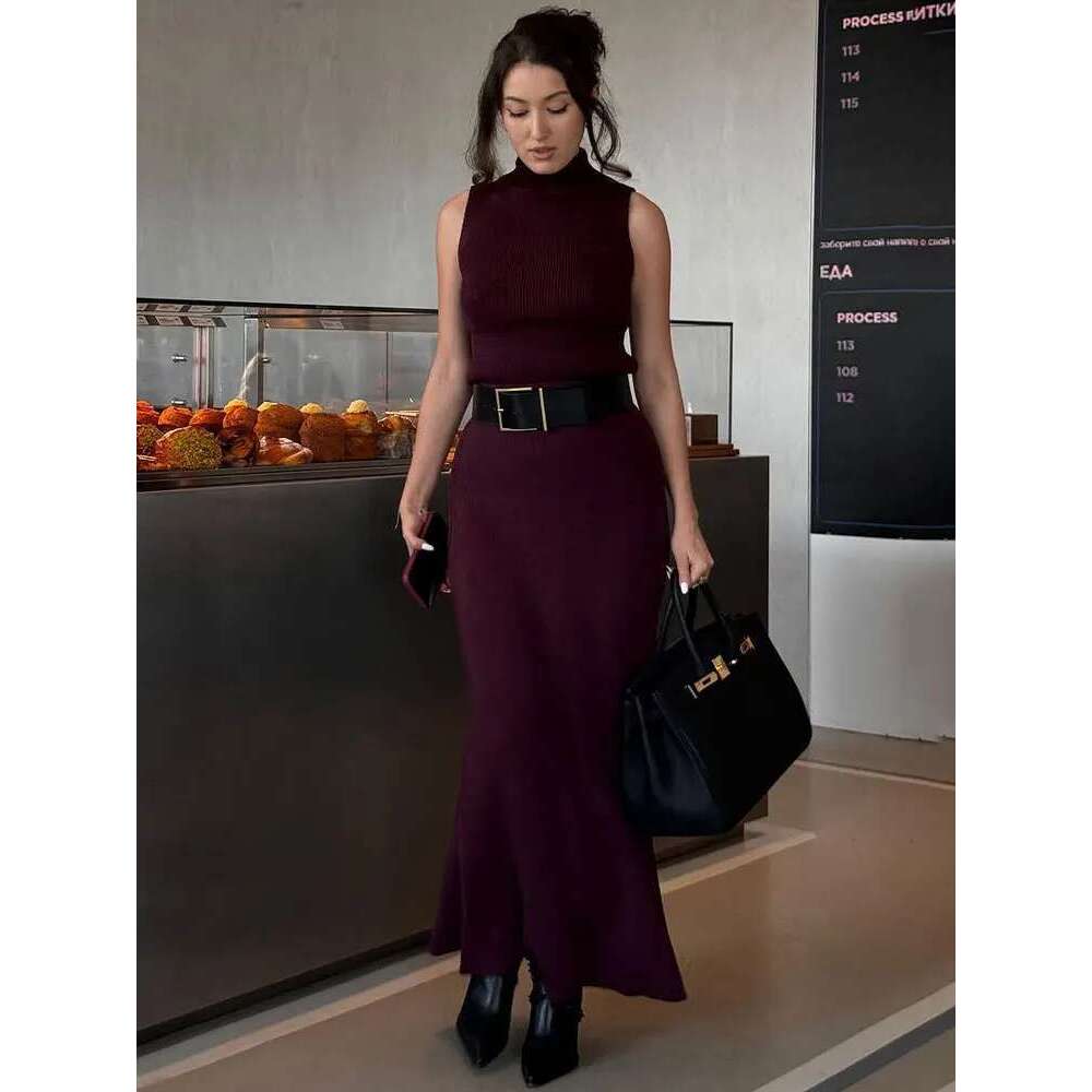 Tossy Elegant Knitwear 2 Piece-Set Long Dress Female Ribbed Sweater Pullover And Loose Patchwork Maxi Skirt Sets Ladies Outfits