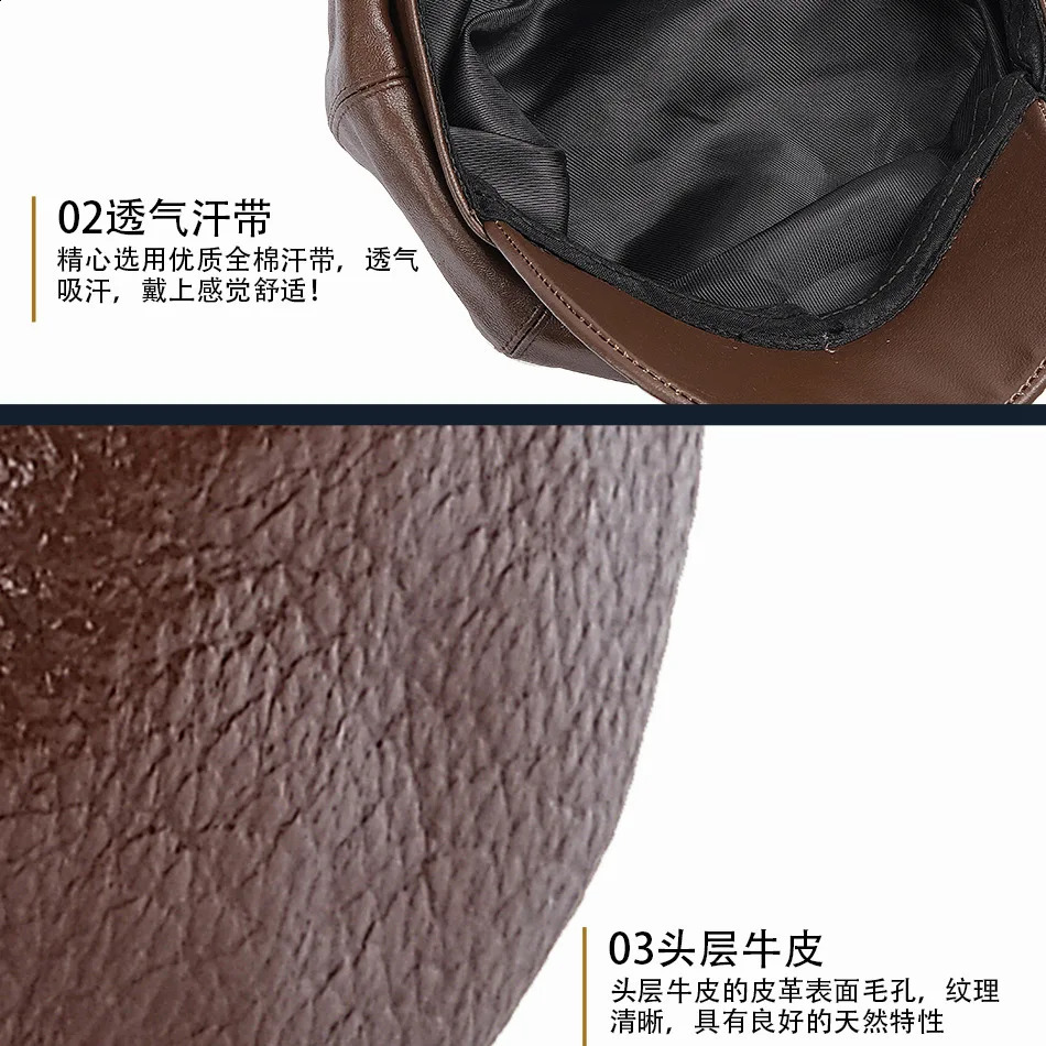 REAL COWHIDE Genuine Leather Greek Fisherman Sailor Fiddler Driver Hat Flat Cap for Men Women 250403