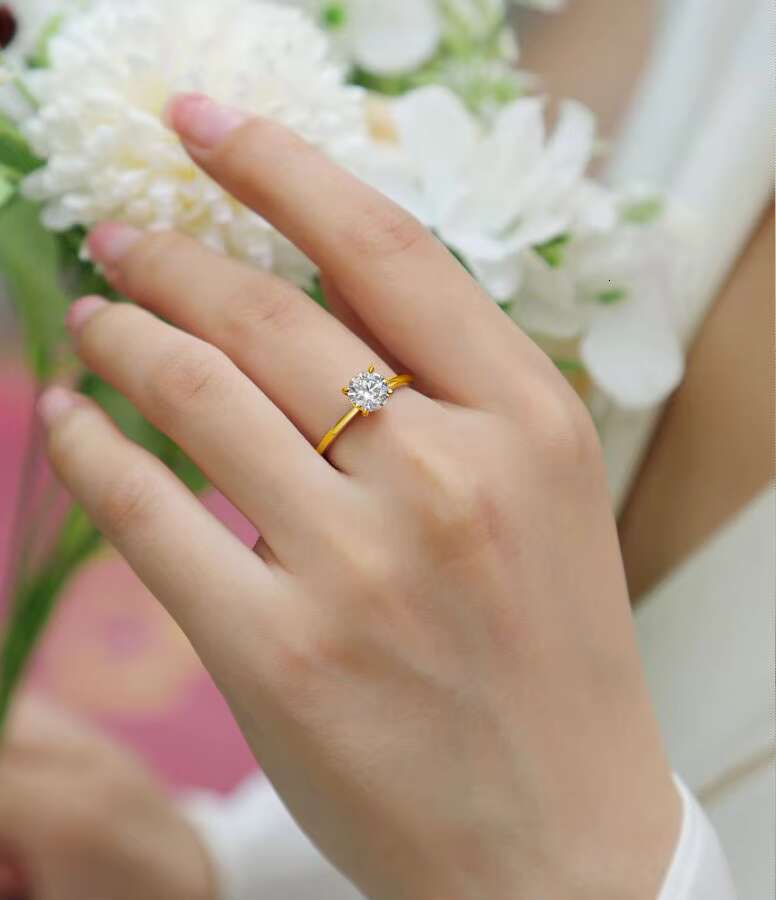 12939 1ct /2ct /3ct Round Cut Moissanite Engagement Ring for Women - 18K Gold Plated Solitaire Ring Elegant Promise Ring