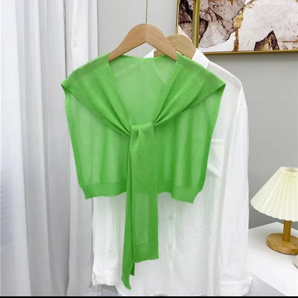 K385 2024 Ice Silk Thin Breathable Comfort Shawl Fashionable Versatile Solid Color Sunscreen Shoulder Air Conditioning Knitted Shawl