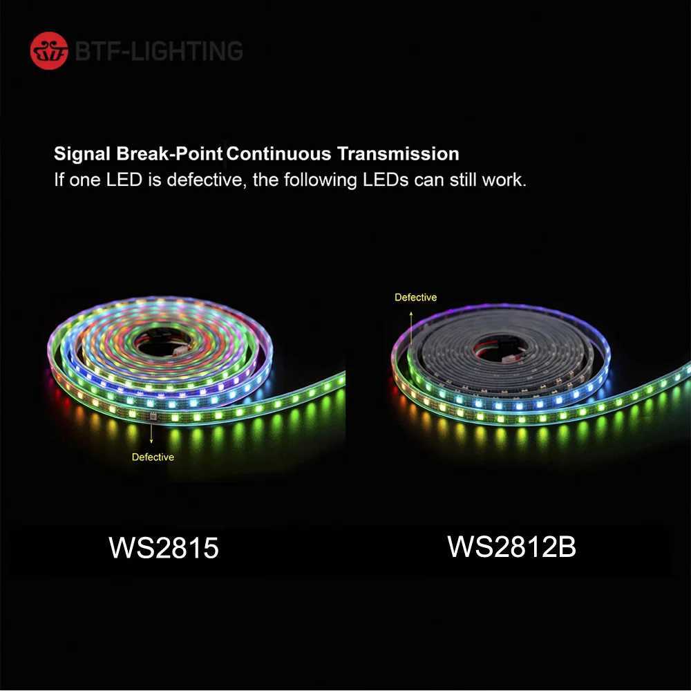 WS2815 DC12V WS2812B WS2813 LED Strip Light RGB Individually Addressable LED Lights Dual Signal 30 60 100 144 LEDs IP30 65 67 W251112