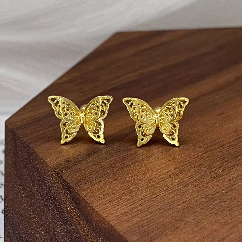 S999 Elegant Luxury Sterling Silver Drop Earrings Double Layer Butterfly with Hollow Filament New Release for Ear Holes