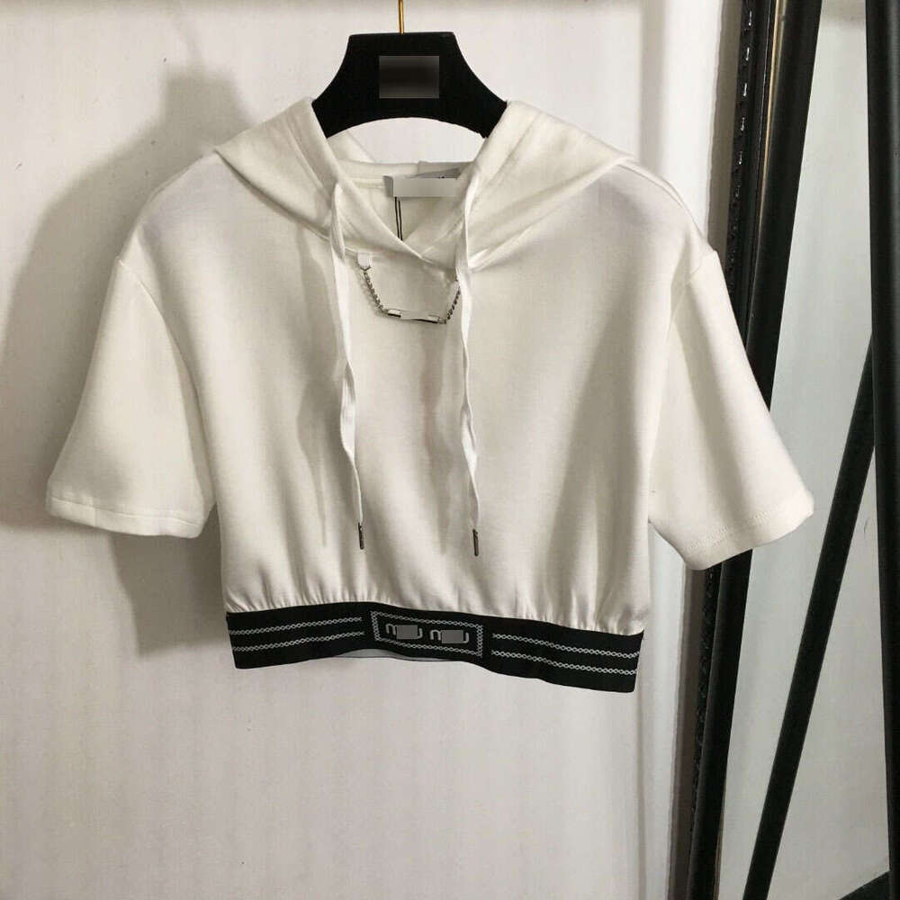 25 new sports suit chain decorative woven short sleeved hooded T-shirt+elastic waisted casual pants