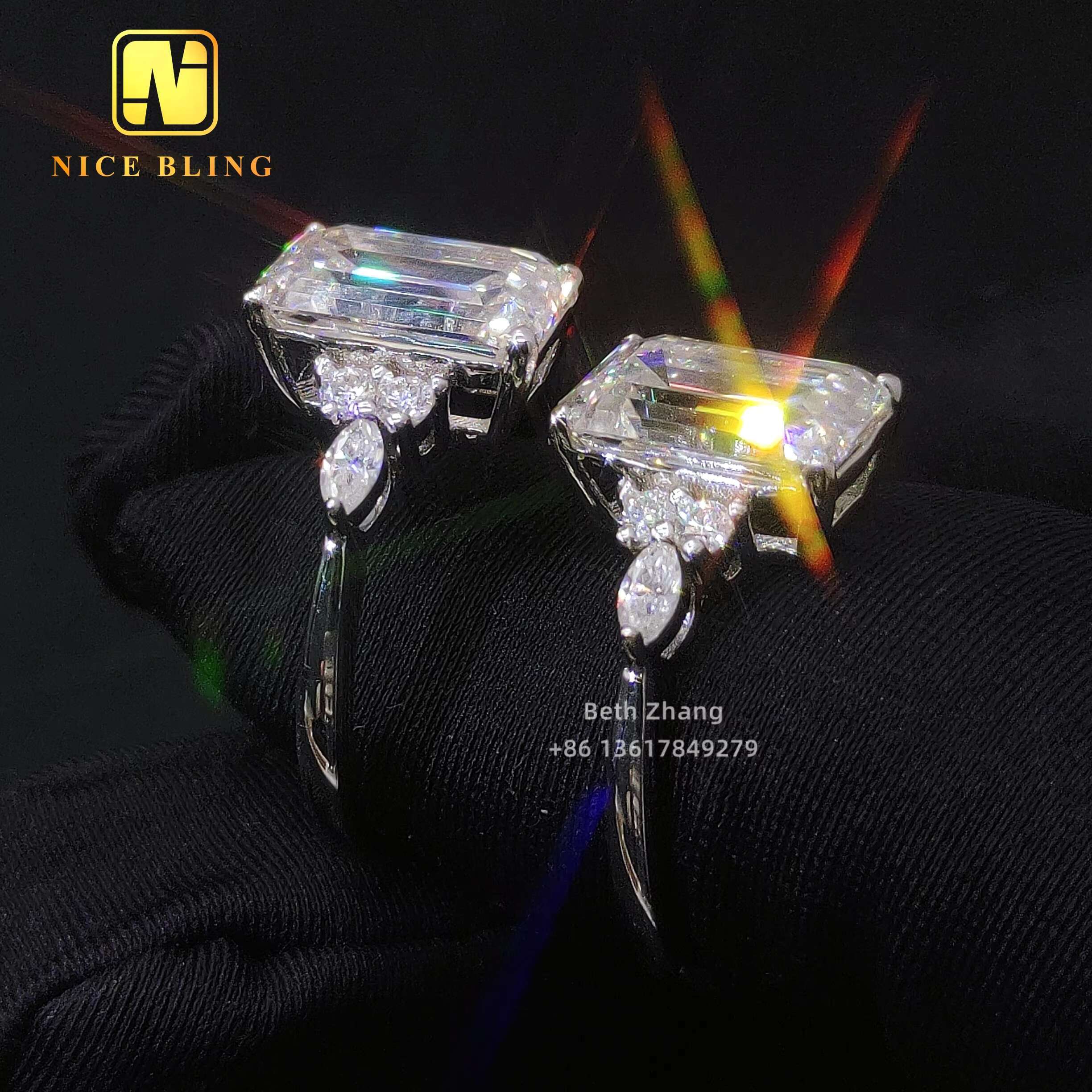 Wholesale Price Luxury Women Rings 925 Silver Jewelry Emerald Cut Moissanite Diamond Engagement Ring Trendy Wedding Ring