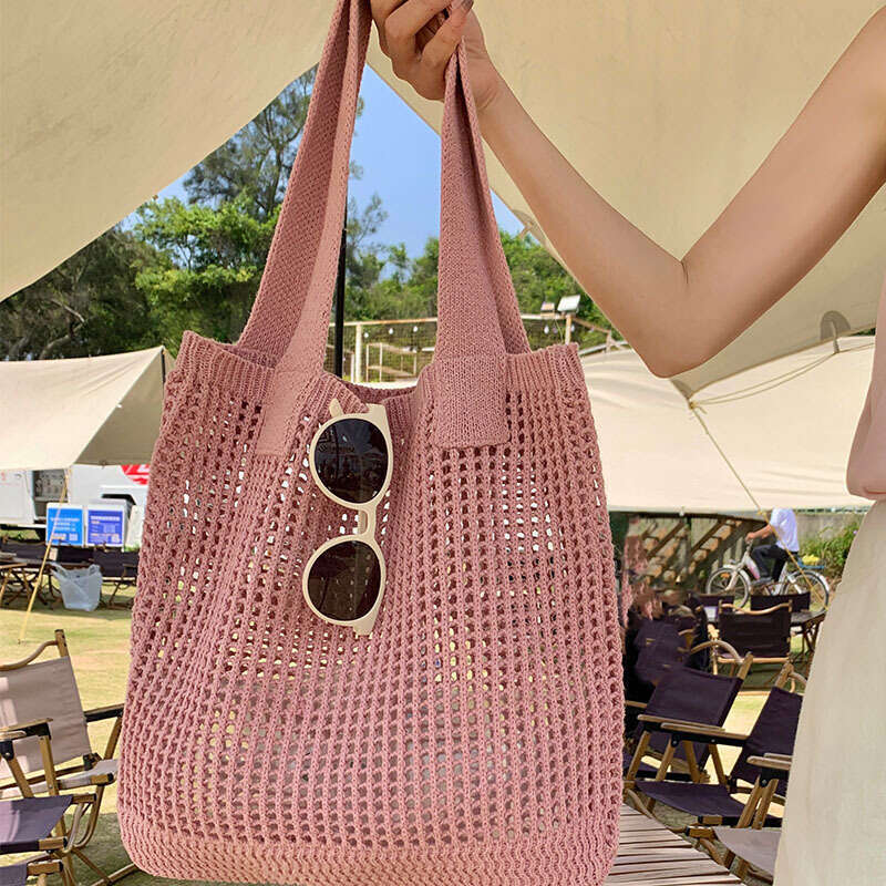 Summer niche versatile knitted simple woven mesh hollowed out women's shoulder bag, tote handbag