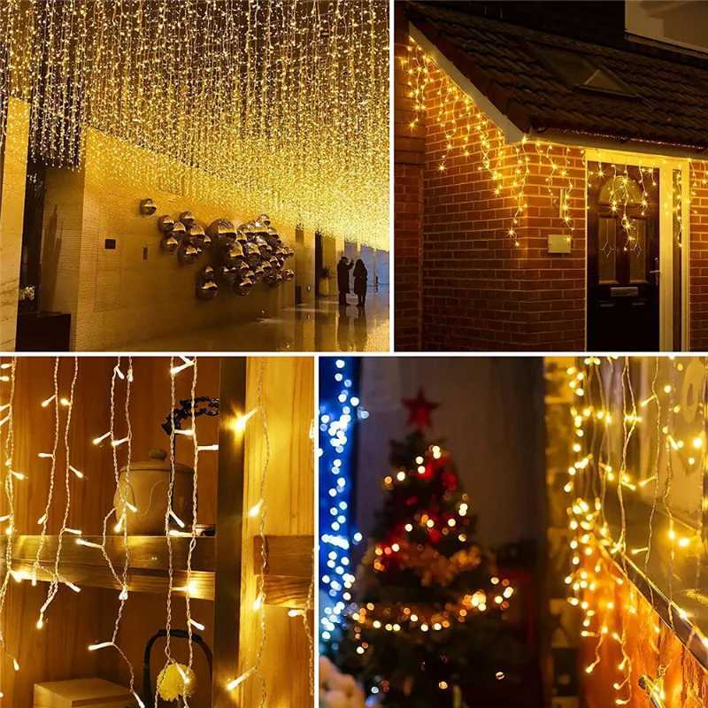 Christmas Decoration 2025 Led Lights Outdoor Street Garland 8/12M Waterproof Connector Icicle Light New Year 2025 Decor for Home M251113