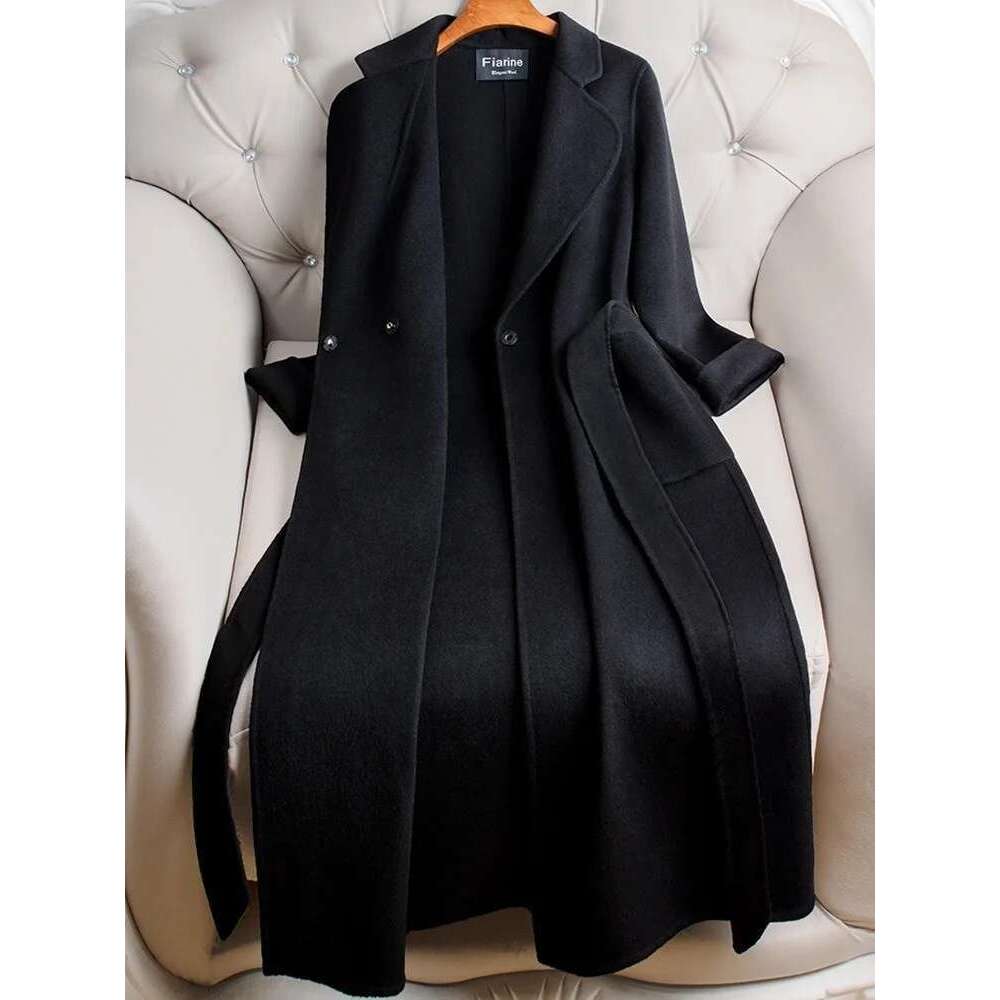 Fimtairah Double-Sided 100% Wool Long Black 2025 Autumn And Winter New Korean Women Woolen Coat