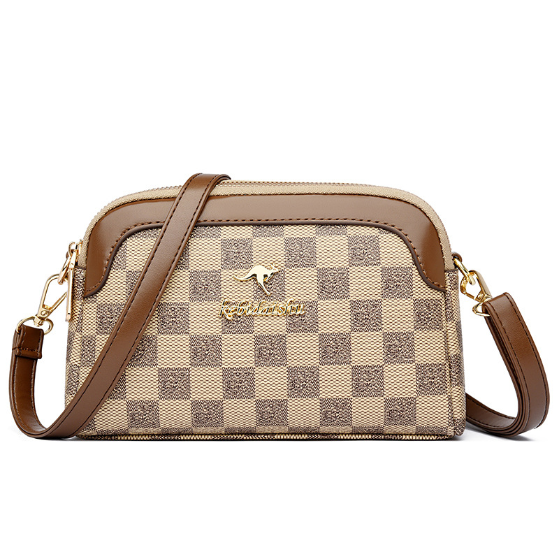 2025 New Kangaroo Small Bag Women's Mobile Phone Zero Wallet Soft Leather Three Layer Cross Shoulder Bag