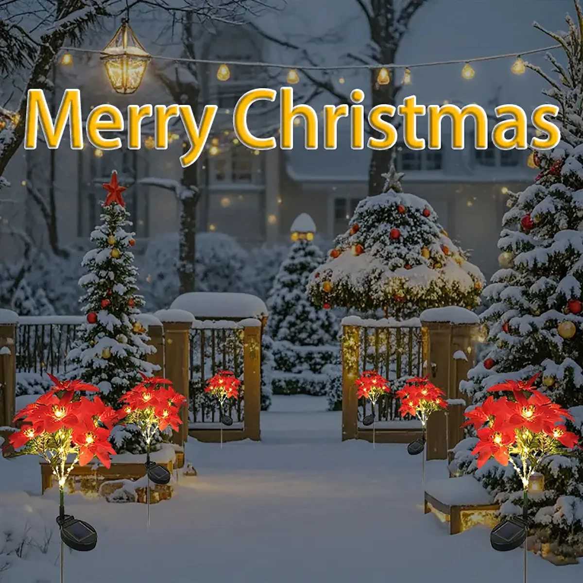 LED solar Christmas flower poinsettia artificial flower light suitable for decorating Christmas gardens lawns and courtyards M251113