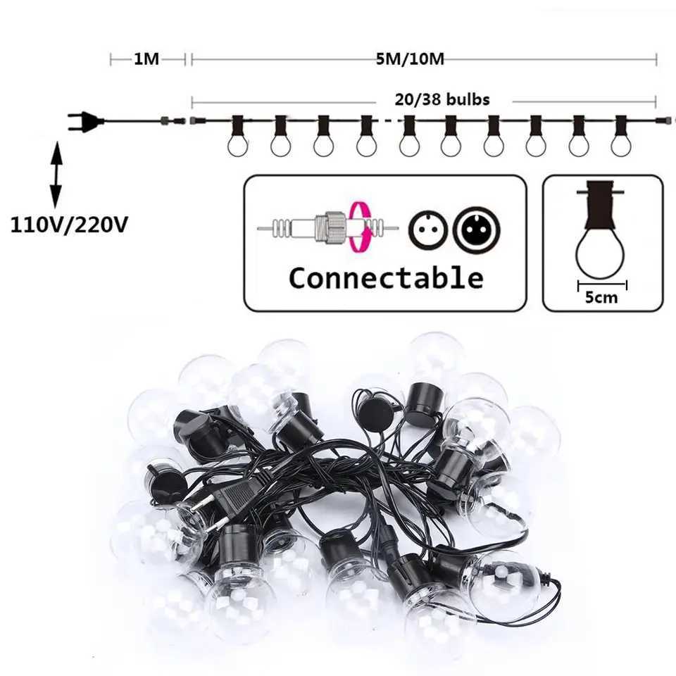 6M/16M Festoon Led Globe Fairy String Lights Christmas Garland Street Bulb Outdoor For New Year Party Holiday Garden Decoration M251113