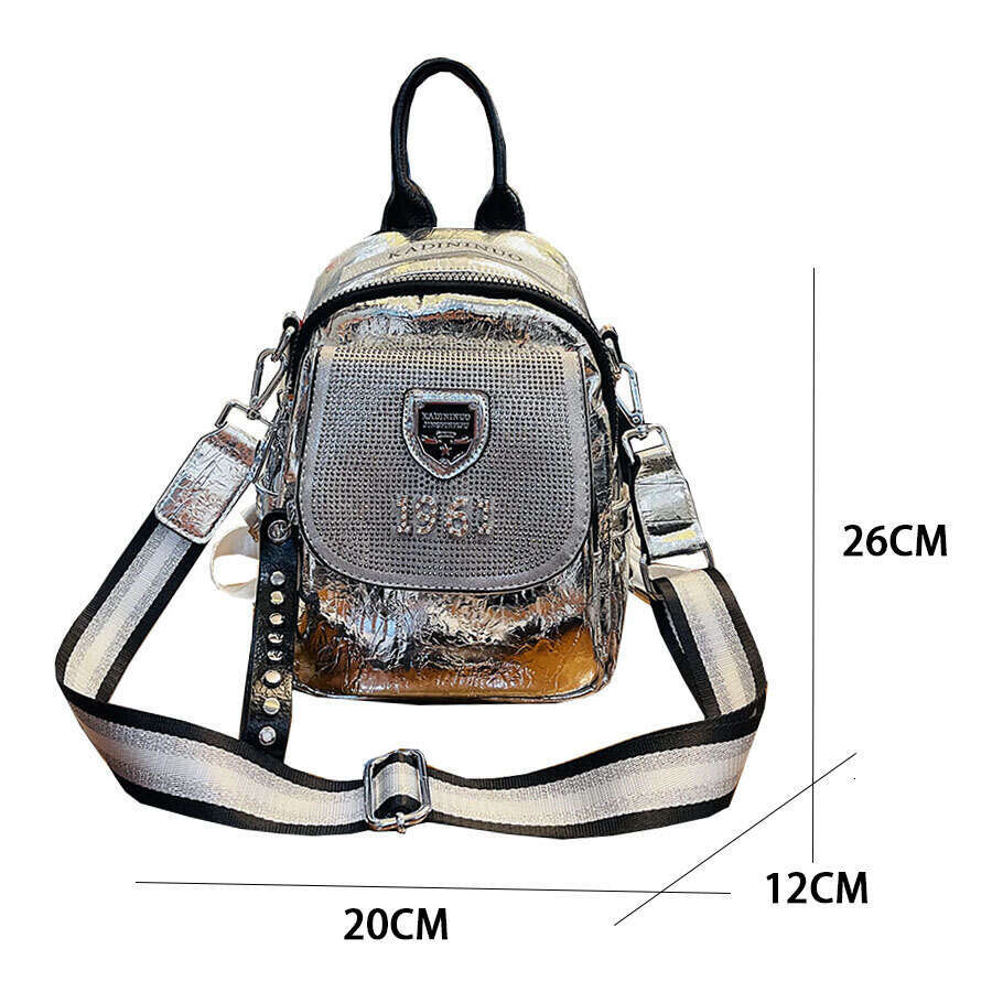 Backpack Hot Diamond Multi purpose for Women New Trendy Silver Soft Leather Leisure Travel Bag Backpack