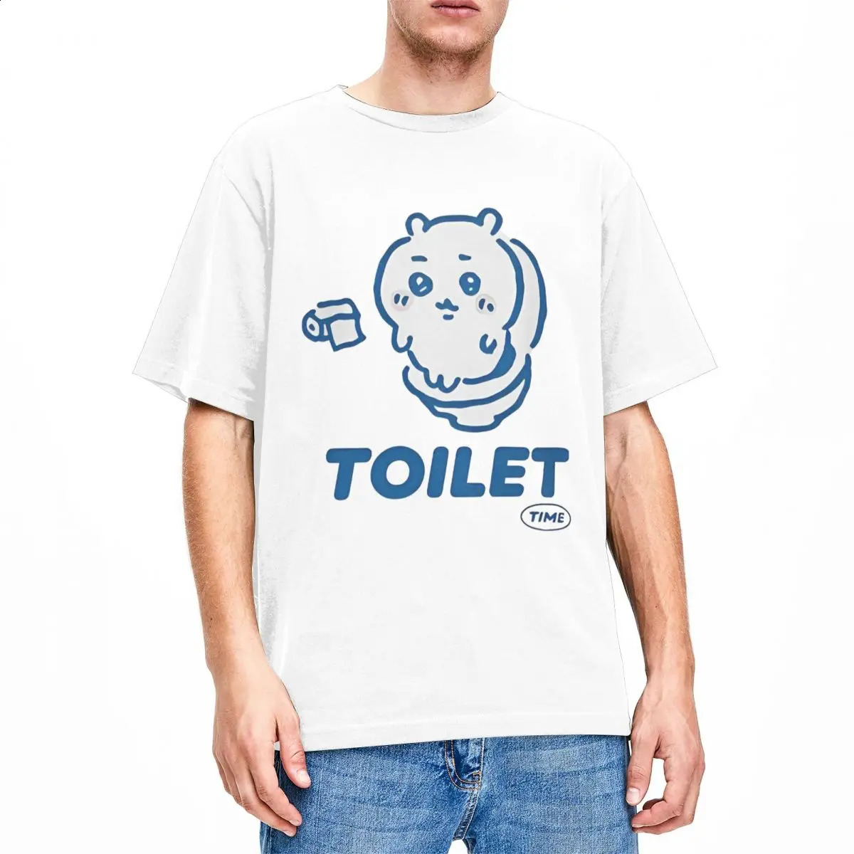 Chiikawa Toilet Time Tshirt Mens Aesthetic Pure Cotton Summer Comfortable Customized Oversized Top 250407