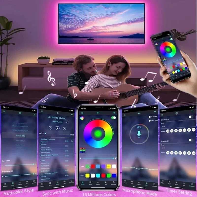 RGB Led Strip Lights APP Control Color Changing RGB Led Light Flexible Ribbon Luces Led Tape for Room Decoration TV Backlight W251112