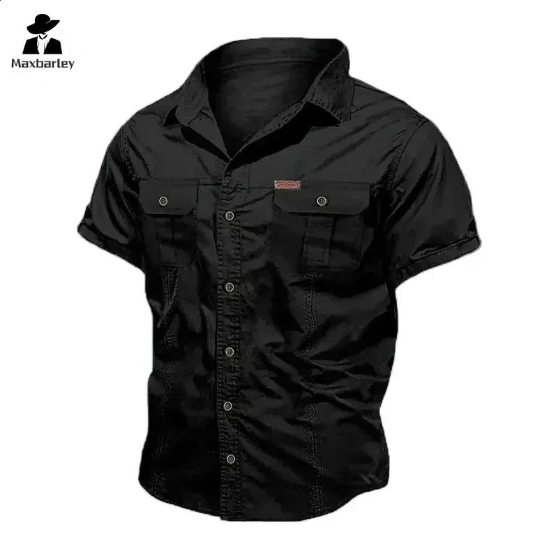 mens work shirt casual retro 100 pure cotton short sleeved flight cargo shirt mens summer fishing and hunting multi pocket shirt 250411