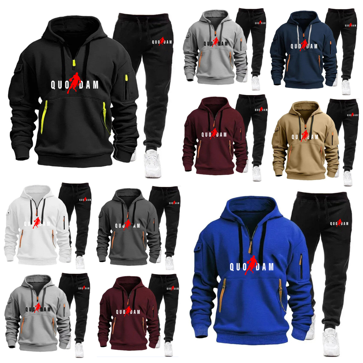 Designer Men's Tracksuits Multi-zipper Sporty Casual Human-shaped Print Outdoor Jogging Football Men Hoodie Trousers Set Oversized Sweatshirt