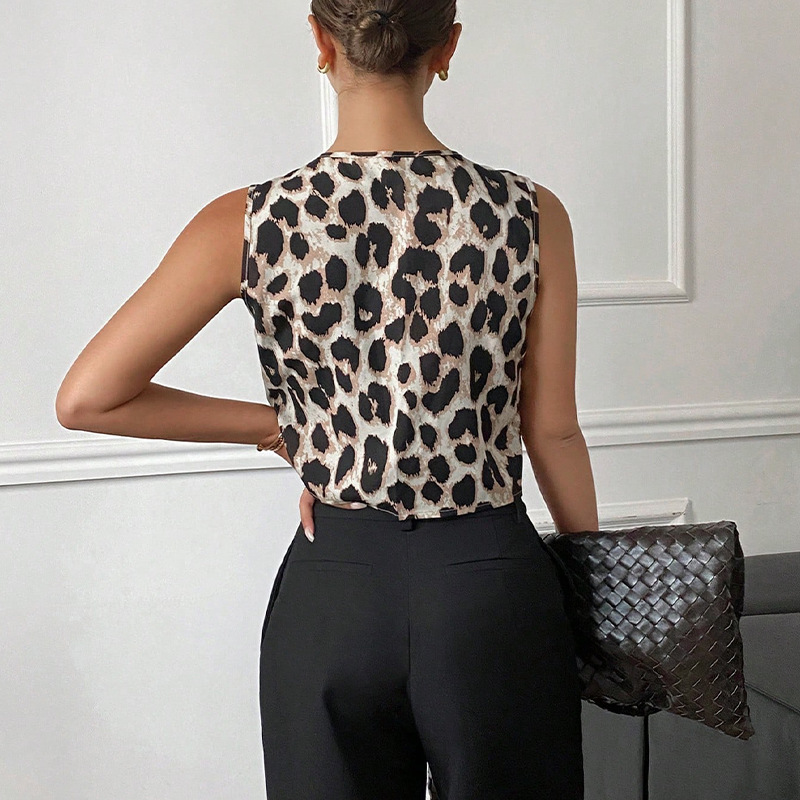 2025 leopard print vest sexy spicy girl little coat tie up cardigan women