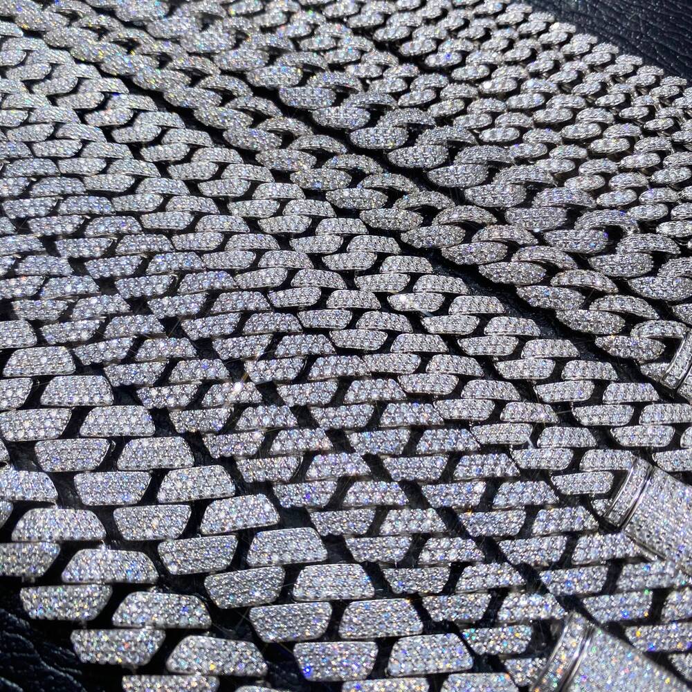 6mm 8mm 10mm 12mm 15mm 925 Silver VVS Moissanite Iced Out Cuban Link Chain Bracelet for Men Solid Cuban Hip Hop Jewelry Neiklace