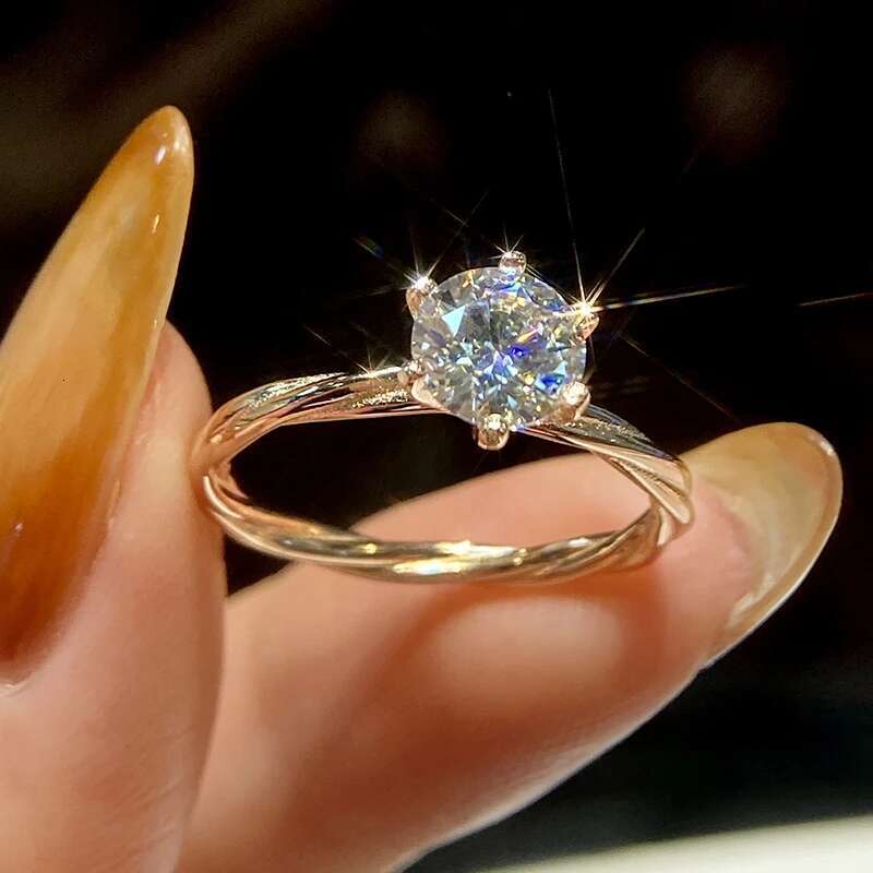 GRA 925 Sterling Silver Rose Gold Twisted Vine Rings for Women Round Shiny Luxury Moissanite Diamond Ring Wedding Fine Jewelry