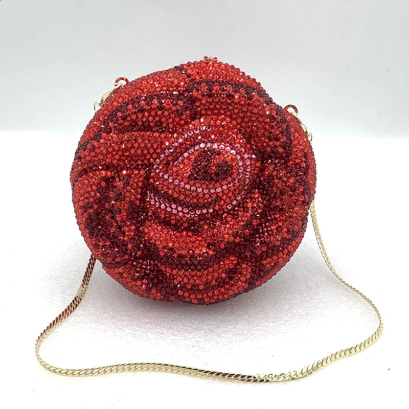 XIYUAN Women Pink Crystal Clutch Purse Rose Flower Handbag Party Wedding Evening Bag Bridal Purses Florals Minaudiere Bag 250409
