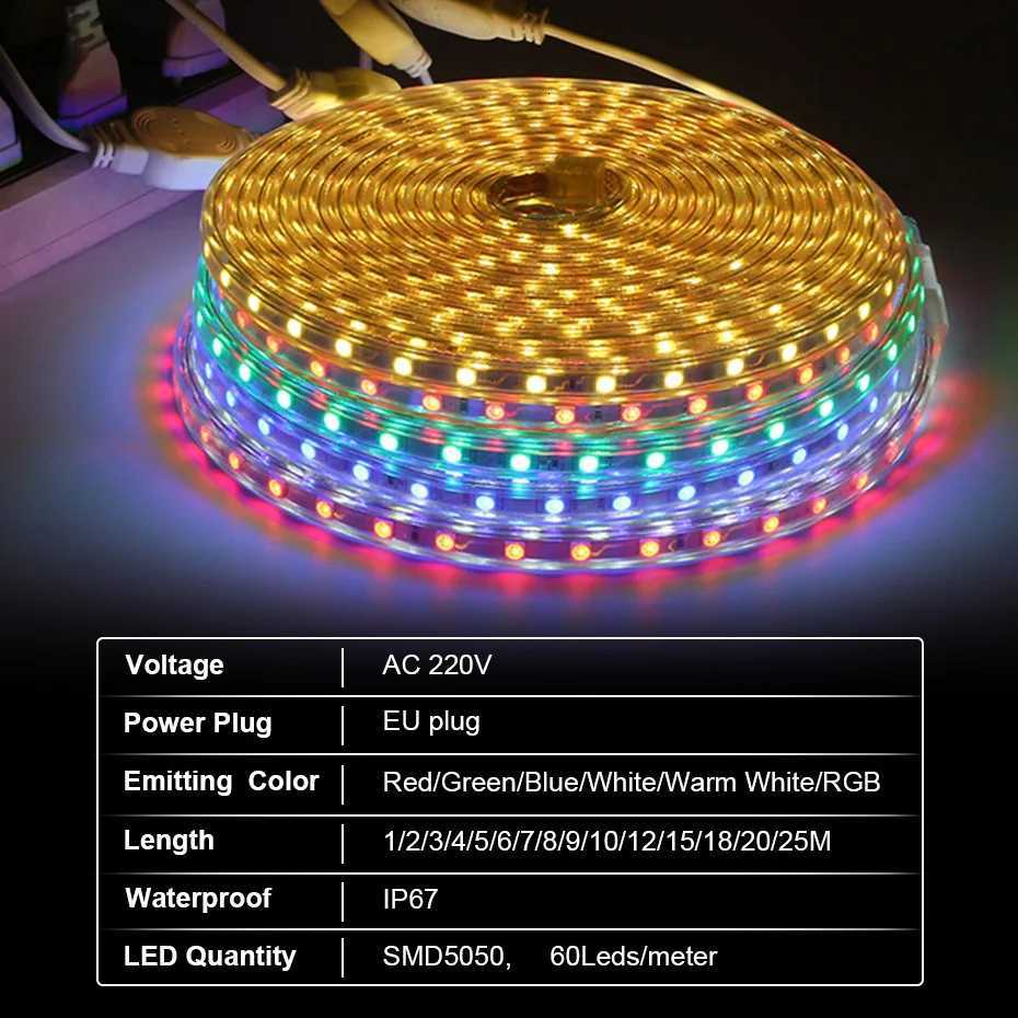 AC220V Neon Light Flexible Ribbon LED Strip IP67 Waterproof Warm White/White/Red/Green/Blue/RGB SMD5050 Led Tape Neon Strip W251112