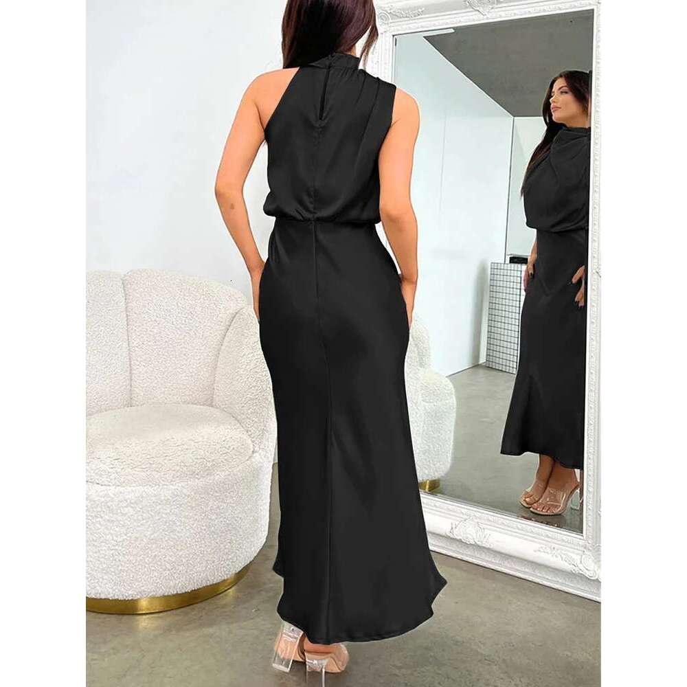 Summer High-End Silk Satin Sleeveless Long Women Fashion Elegant Celebrity Dresses Evening Dress Party Clothes Ladies