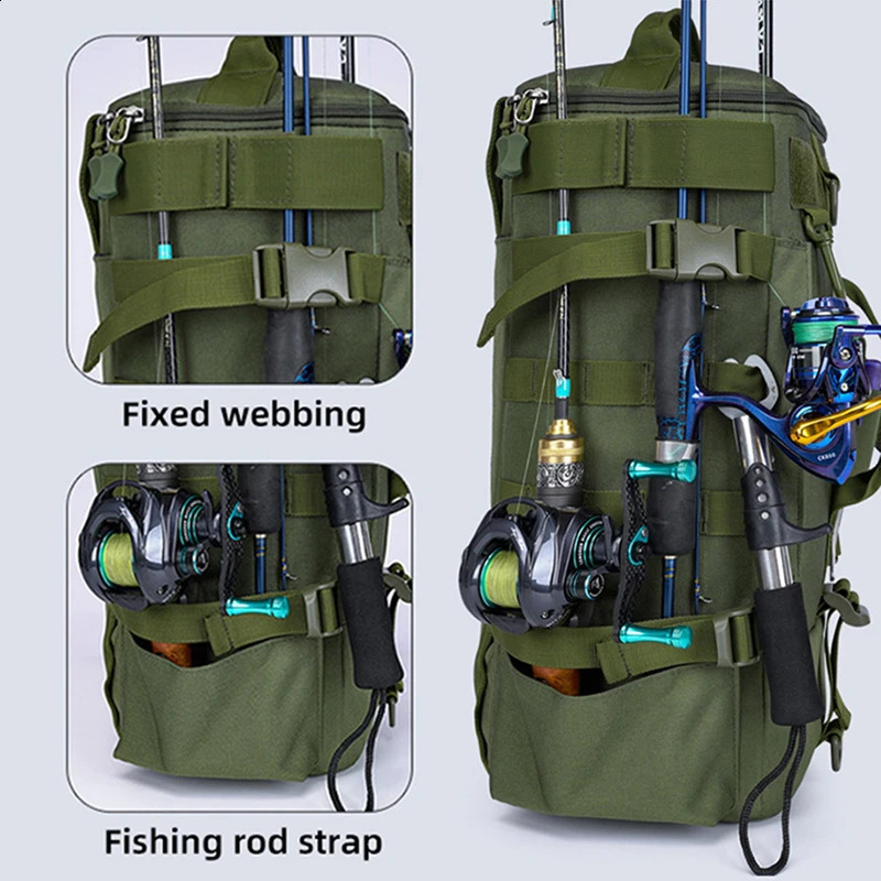 Tactical Fishing Backpack Tackle Bag with Rod Holders Fish Equipment Storage Molle Camping Hiking Outdoor Multifunctional Bag 250407