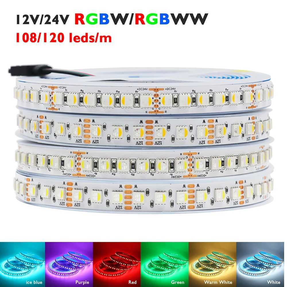 5m RGBW RGBWW Led Strip Light 4 Colors In 1 Chip 12V 24V 5050 120 60 108 LEDs Flexible Tape Ribbon RGB Warm White DC Home Decor W251112