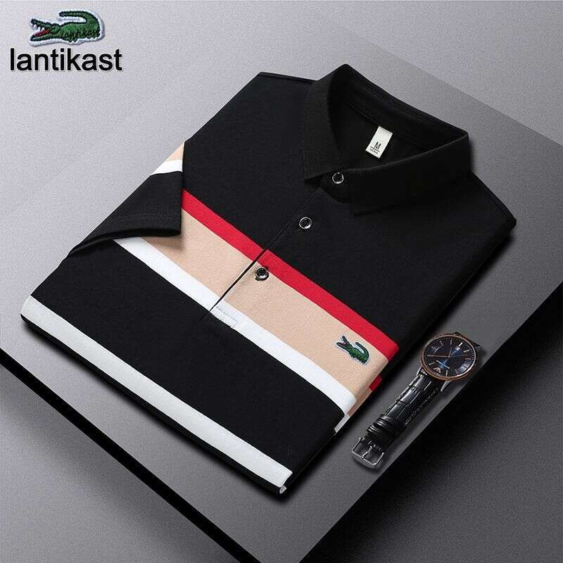 Noble Crocodile Polo Shirt Men's designer hoodie T-Shirt Summer Breathable Short LANTI KAST Sleeve Turn-Down Collar Pure Cotton Top Striped Busin