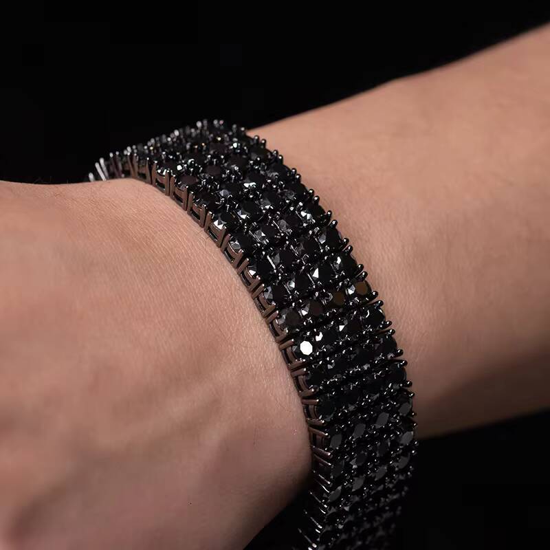 Custom S925 Silver 4mm Lab Diamond Black Moissanite Tennis Bracelet Set for Men