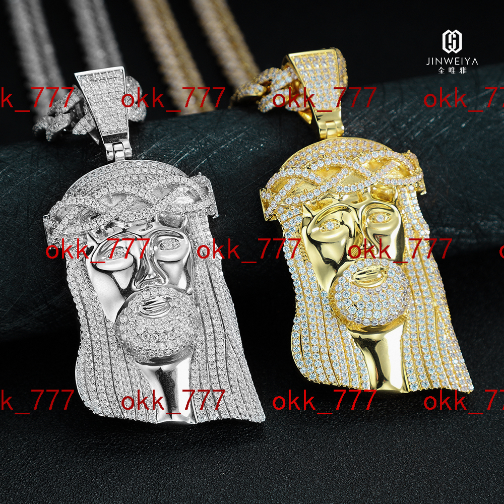 S925 Sterling Silver Jesus Inspired Hip Hop Moissanite Pendant Fashion Charm Jewelry with Strand Chain for Gift or Wedding