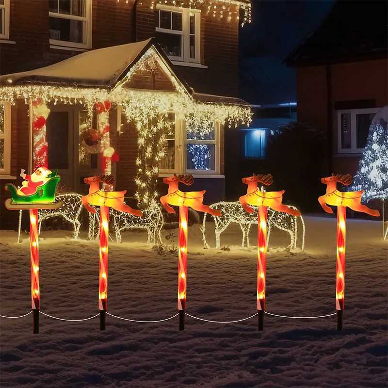 5pcs Solar LED Christmas Lights Santa Reindeer Pathway Lights for Outdoor Patio Garden Lawn Decor Holiday Lights Waterproof M251113