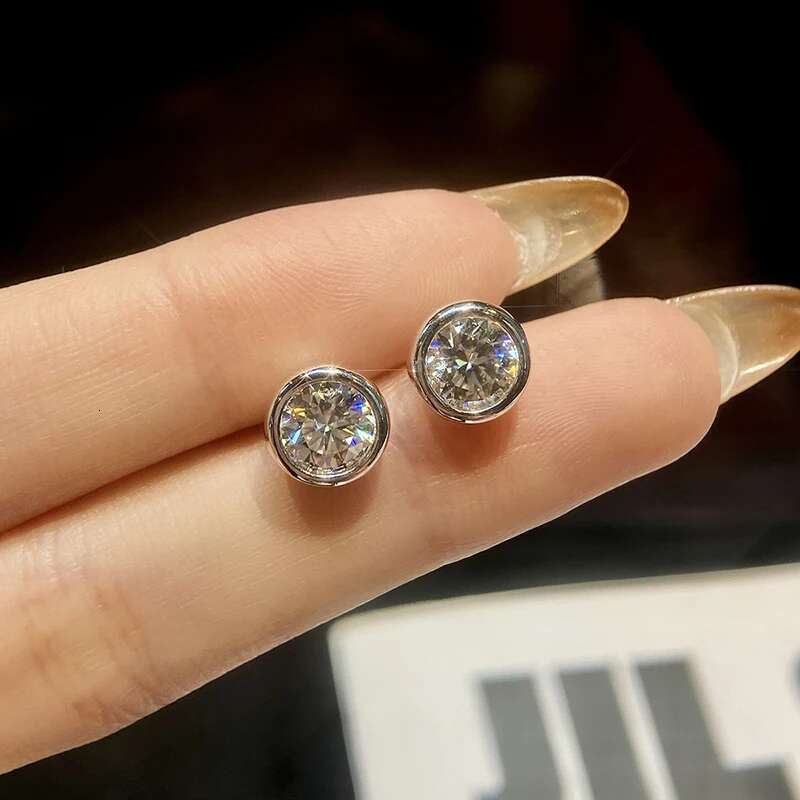 GRA Moissanite Diamond Zircon Round Stud Earrings for Women 925 Sterling Silver Solitaire Wedding Luxury Quality Fine Jewelry